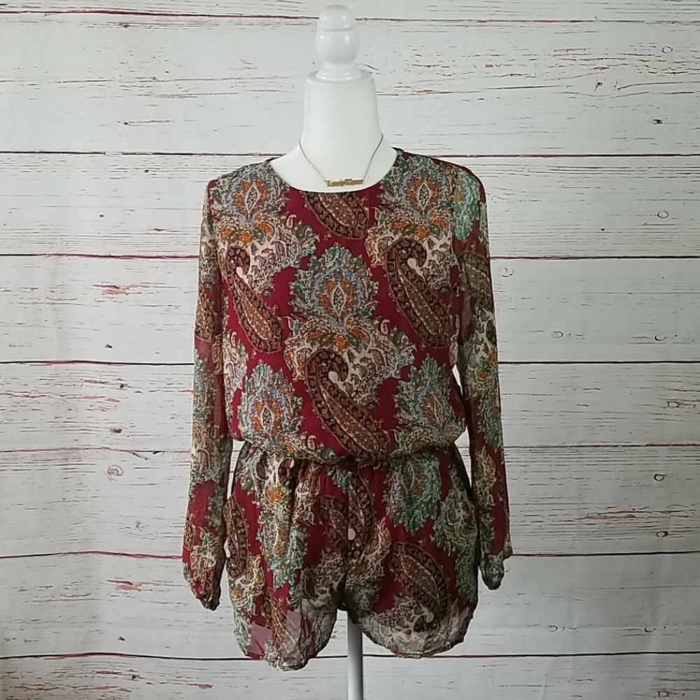 LUCCA // boho paisley long sleeve romper